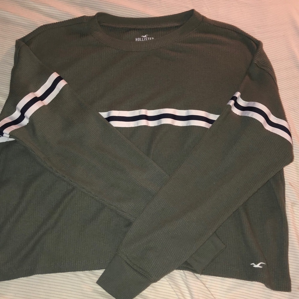 Green Stripe Long Sleeve Waffle Tee